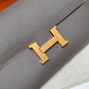 Hermes Constance To Go Wallet Handmade In Epsom Calfskin Leather Gold Hardware 0L Gris Meyer - Image 10