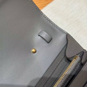 Hermes Constance To Go Wallet Handmade In Epsom Calfskin Leather Gold Hardware 0L Gris Meyer - Image 8