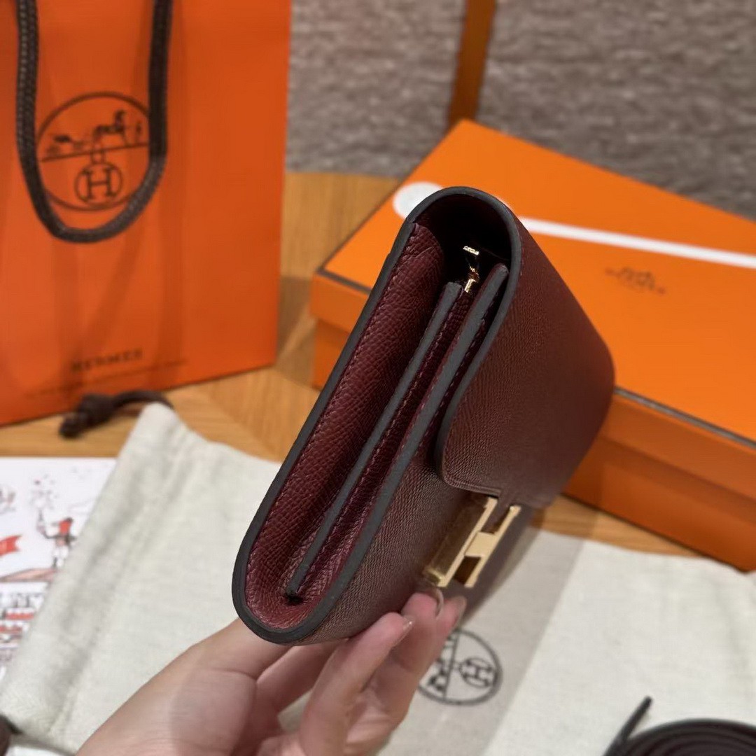 Hermes Constance To Go Wallet Handmade In Epsom Calfskin Leather Gold Hardware 55 Rouge - Image 19