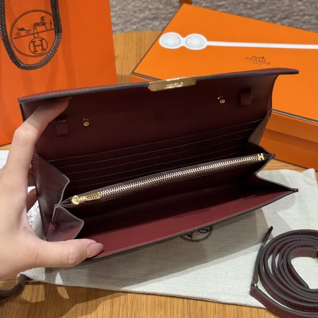 Hermes Constance To Go Wallet Handmade In Epsom Calfskin Leather Gold Hardware 55 Rouge - Image 15