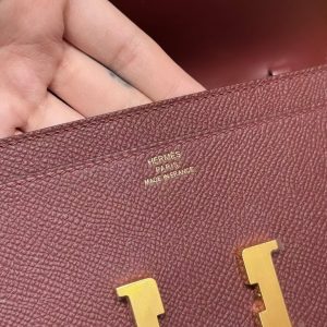 Hermes Constance To Go Wallet Handmade In Epsom Calfskin Leather Gold Hardware 55 Rouge - Image 14