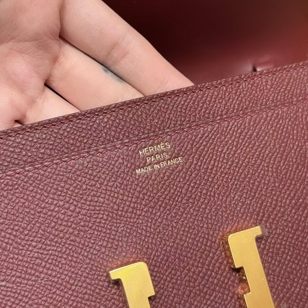 Hermes Constance To Go Wallet Handmade In Epsom Calfskin Leather Gold Hardware 55 Rouge - Image 14