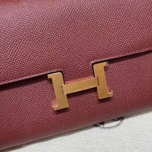 Hermes Constance To Go Wallet Handmade In Epsom Calfskin Leather Gold Hardware 55 Rouge - Image 11