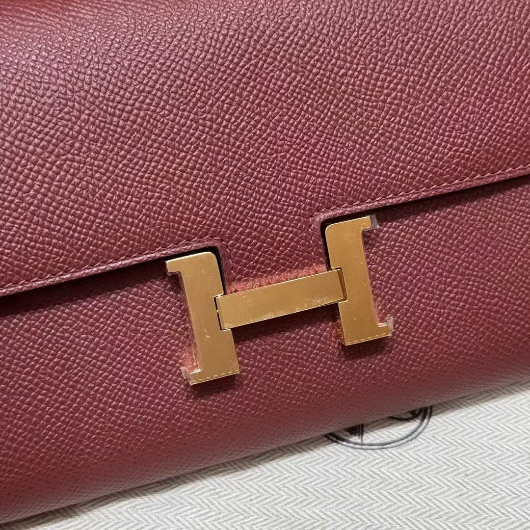 Hermes Constance To Go Wallet Handmade In Epsom Calfskin Leather Gold Hardware 55 Rouge - Image 11