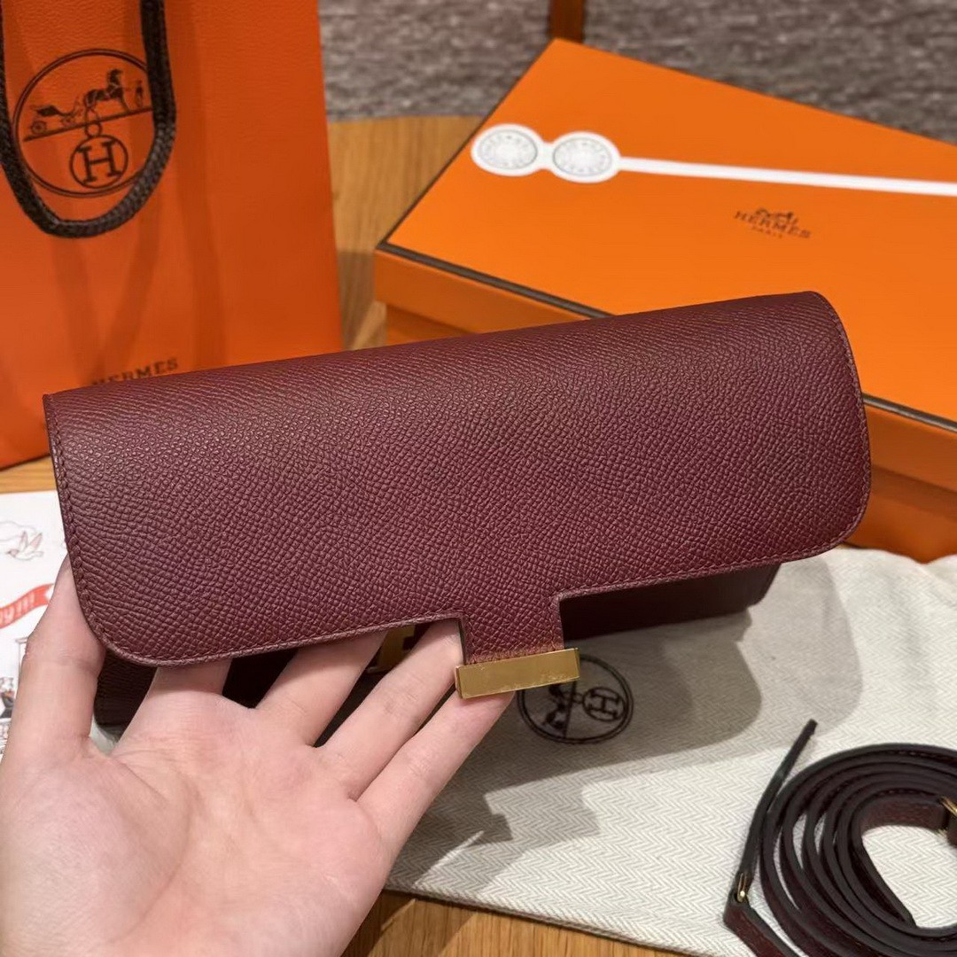 Hermes Constance To Go Wallet Handmade In Epsom Calfskin Leather Gold Hardware 55 Rouge - Image 10
