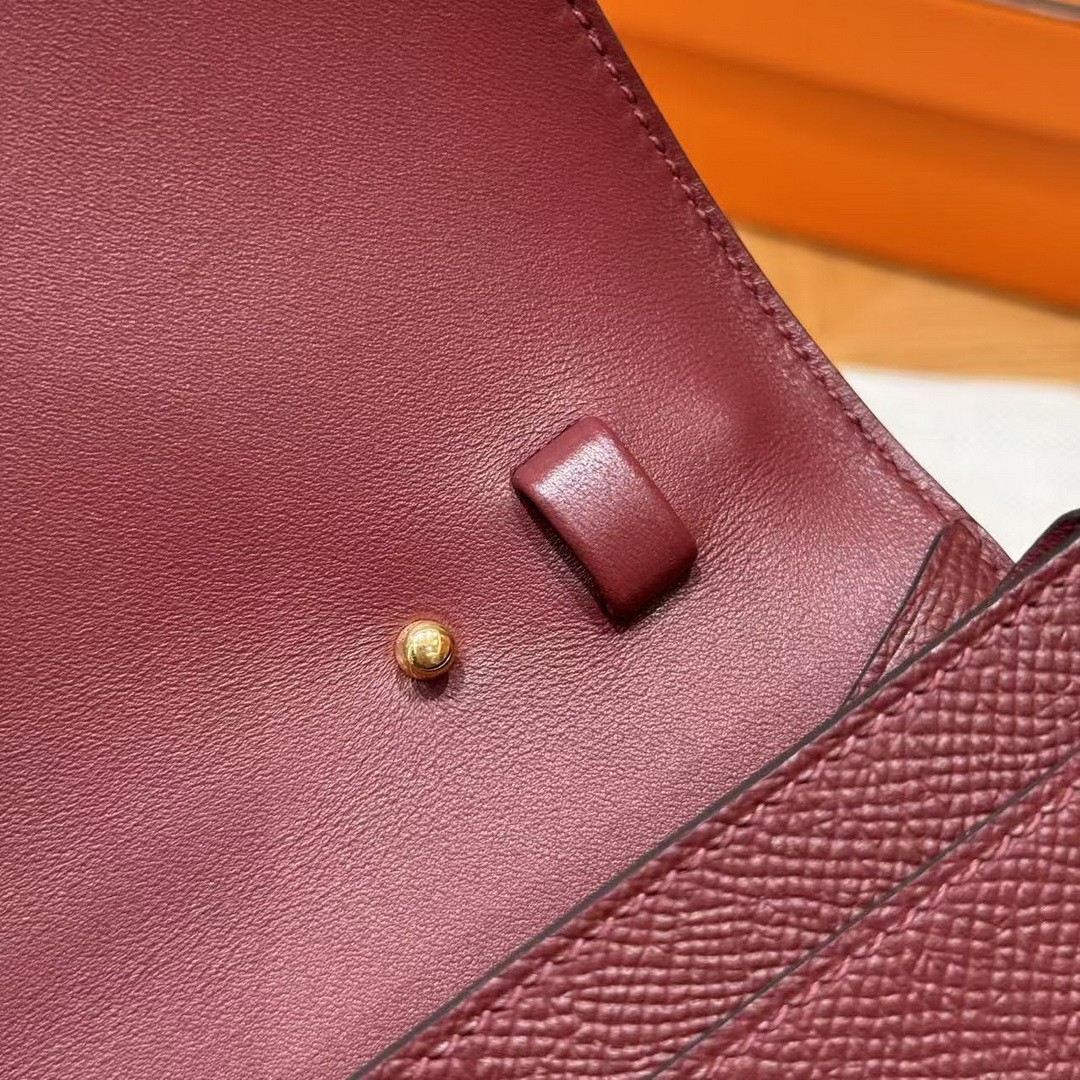 Hermes Constance To Go Wallet Handmade In Epsom Calfskin Leather Gold Hardware 55 Rouge - Image 5