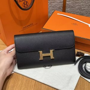 Hermes Constance To Go Wallet Handmade In Epsom Calfskin Leather Gold Hardware 89 Noir