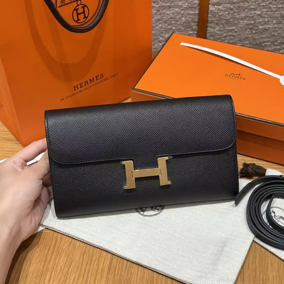 Hermes Constance To Go Wallet Handmade In Epsom Calfskin Leather Gold Hardware 89 Noir