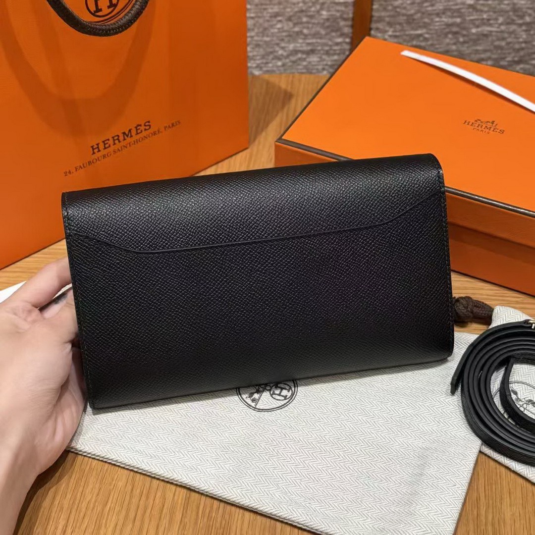Hermes Constance To Go Wallet Handmade In Epsom Calfskin Leather Gold Hardware 89 Noir - Image 2