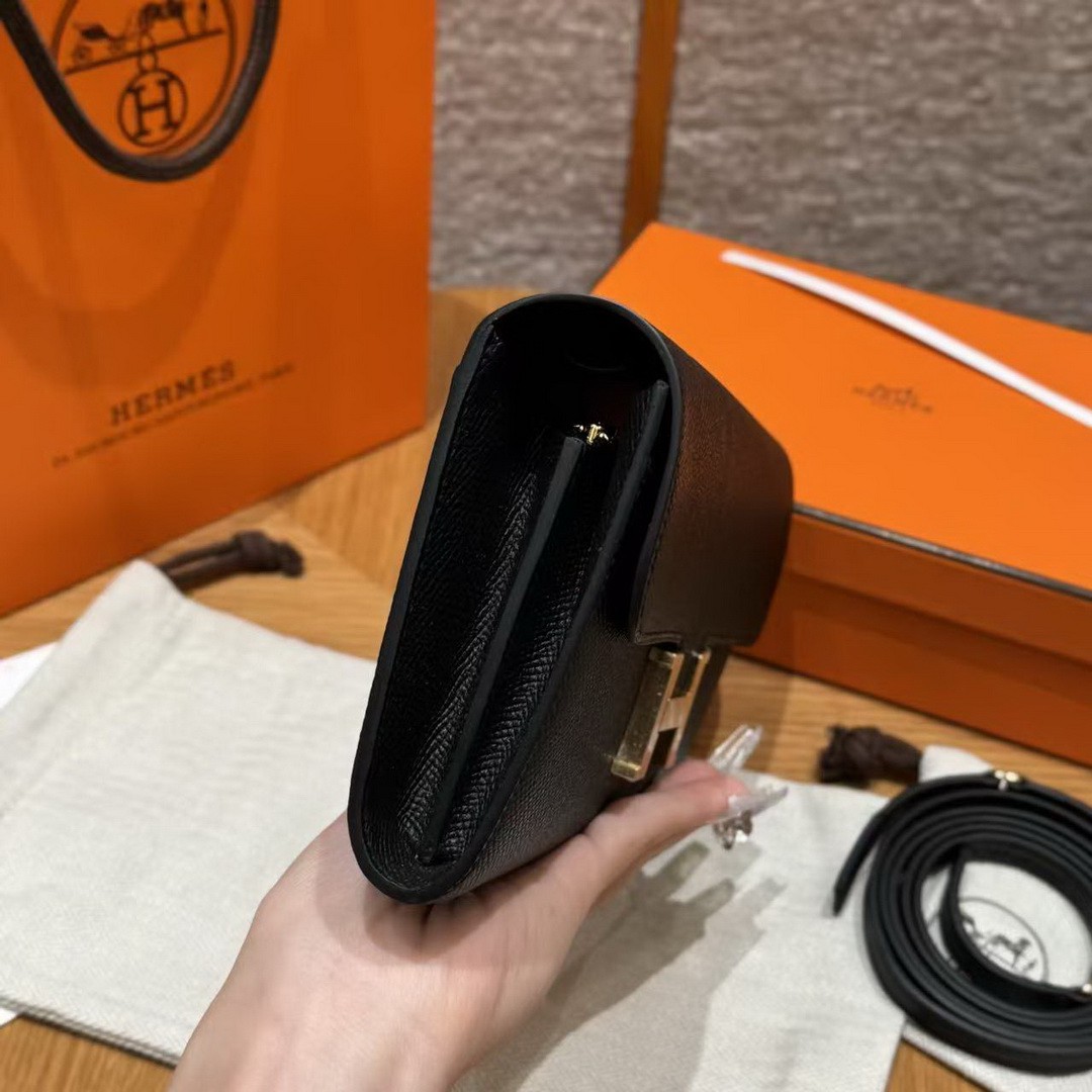 Hermes Constance To Go Wallet Handmade In Epsom Calfskin Leather Gold Hardware 89 Noir - Image 18