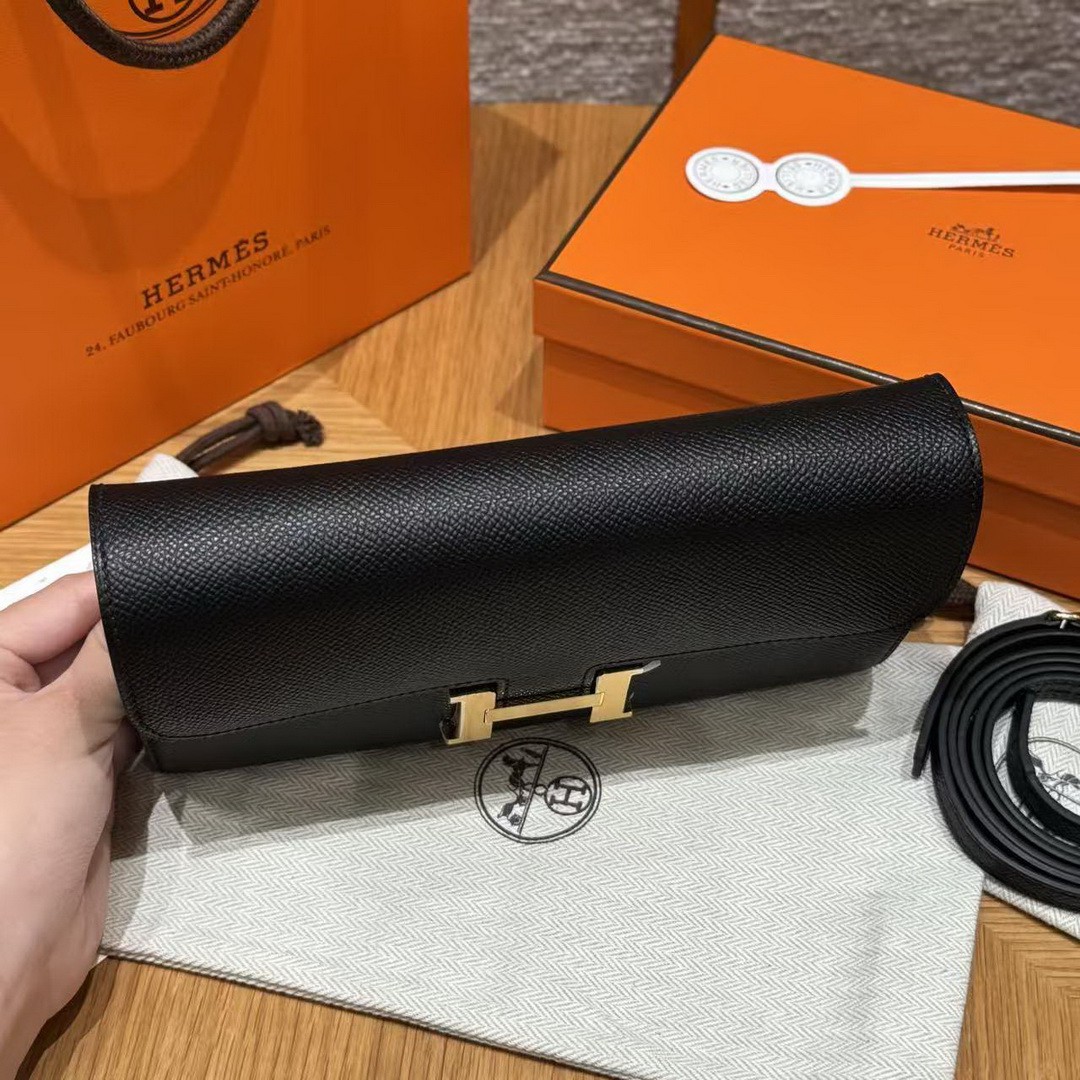 Hermes Constance To Go Wallet Handmade In Epsom Calfskin Leather Gold Hardware 89 Noir - Image 16
