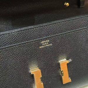 Hermes Constance To Go Wallet Handmade In Epsom Calfskin Leather Gold Hardware 89 Noir - Image 13