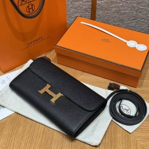 Hermes Constance To Go Wallet Handmade In Epsom Calfskin Leather Gold Hardware 89 Noir - Image 11