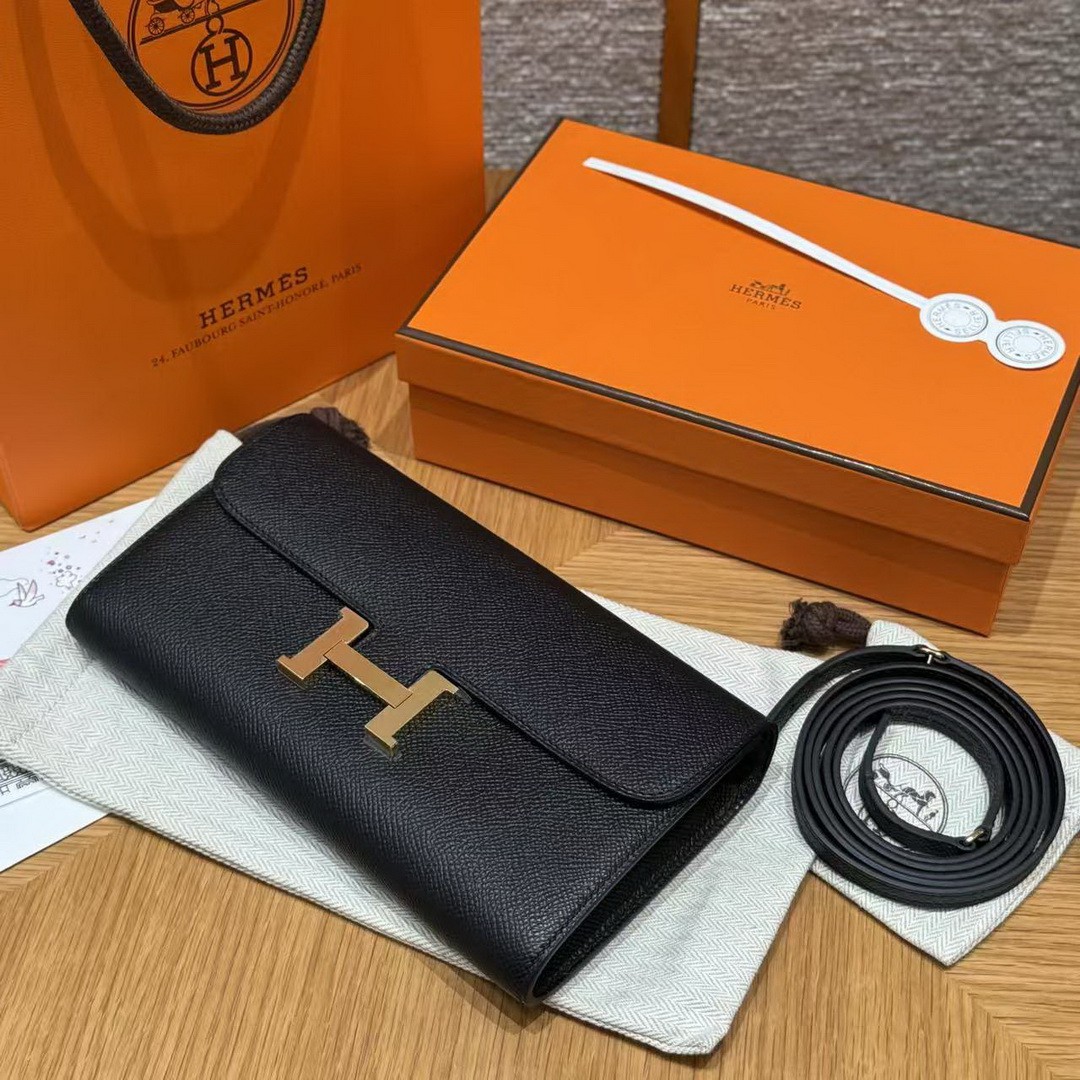 Hermes Constance To Go Wallet Handmade In Epsom Calfskin Leather Gold Hardware 89 Noir - Image 11