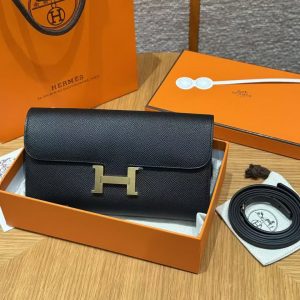 Hermes Constance To Go Wallet Handmade In Epsom Calfskin Leather Gold Hardware 89 Noir - Image 10