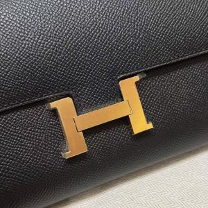 Hermes Constance To Go Wallet Handmade In Epsom Calfskin Leather Gold Hardware 89 Noir - Image 9