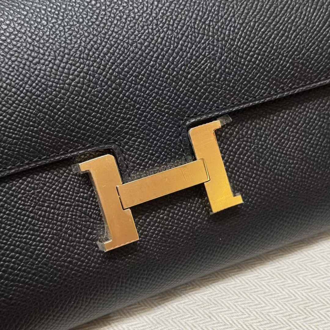 Hermes Constance To Go Wallet Handmade In Epsom Calfskin Leather Gold Hardware 89 Noir - Image 9