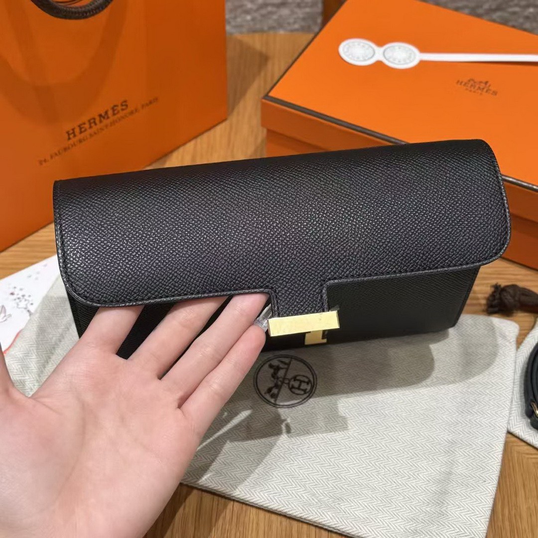 Hermes Constance To Go Wallet Handmade In Epsom Calfskin Leather Gold Hardware 89 Noir - Image 8