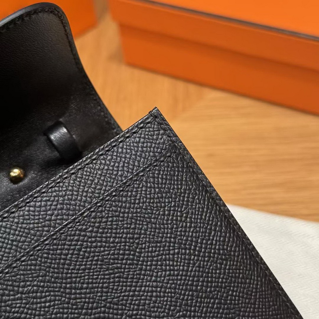 Hermes Constance To Go Wallet Handmade In Epsom Calfskin Leather Gold Hardware 89 Noir - Image 5