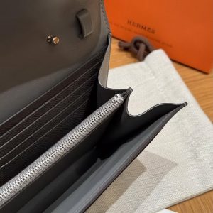 Hermes Constance To Go Wallet Handmade In Epsom Calfskin Leather Silver Hardware 0L Gris Meyer - Image 12