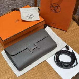 Hermes Constance To Go Wallet Handmade In Epsom Calfskin Leather Silver Hardware 0L Gris Meyer - Image 10