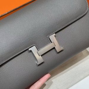 Hermes Constance To Go Wallet Handmade In Epsom Calfskin Leather Silver Hardware 0L Gris Meyer - Image 7