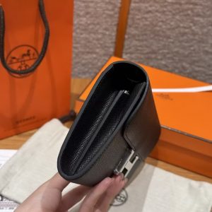 Hermes Constance To Go Wallet Handmade In Epsom Calfskin Leather Silver Hardware 89 Noir - Image 17