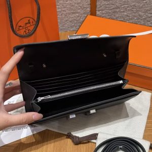 Hermes Constance To Go Wallet Handmade In Epsom Calfskin Leather Silver Hardware 89 Noir - Image 13