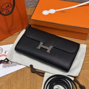 Hermes Constance To Go Wallet Handmade In Epsom Calfskin Leather Silver Hardware 89 Noir - Image 11
