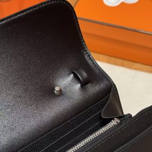 Hermes Constance To Go Wallet Handmade In Epsom Calfskin Leather Silver Hardware 89 Noir - Image 8