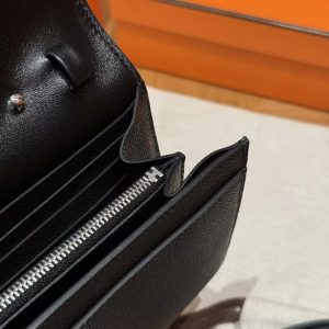 Hermes Constance To Go Wallet Handmade In Epsom Calfskin Leather Silver Hardware 89 Noir - Image 7