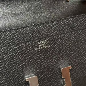 Hermes Constance To Go Wallet Handmade In Epsom Calfskin Leather Silver Hardware 89 Noir - Image 5
