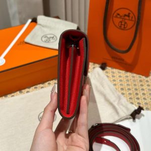 Hermes Constance To Go Wallet Handmade In Epsom Calfskin Leather Silver Hardware S3 Rouge Coeur - Image 18