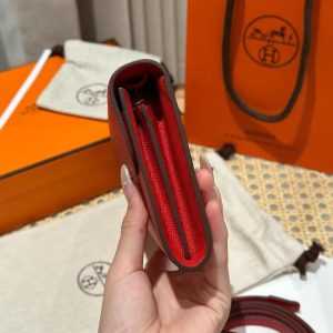 Hermes Constance To Go Wallet Handmade In Epsom Calfskin Leather Silver Hardware S3 Rouge Coeur - Image 17