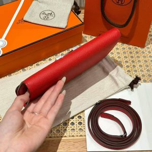 Hermes Constance To Go Wallet Handmade In Epsom Calfskin Leather Silver Hardware S3 Rouge Coeur - Image 16