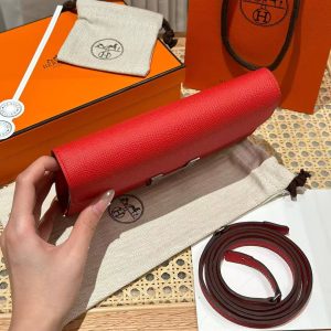 Hermes Constance To Go Wallet Handmade In Epsom Calfskin Leather Silver Hardware S3 Rouge Coeur - Image 15