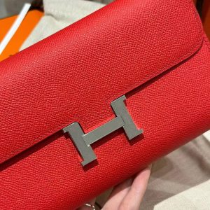 Hermes Constance To Go Wallet Handmade In Epsom Calfskin Leather Silver Hardware S3 Rouge Coeur - Image 14