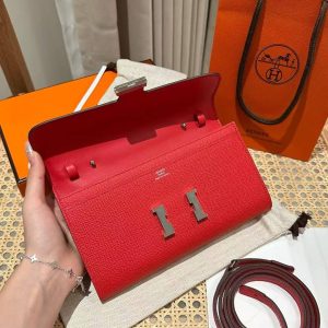 Hermes Constance To Go Wallet Handmade In Epsom Calfskin Leather Silver Hardware S3 Rouge Coeur - Image 12