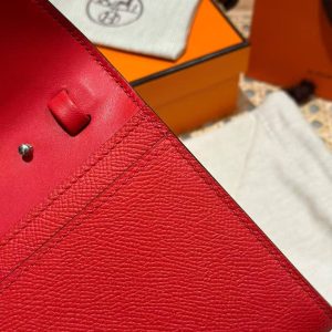 Hermes Constance To Go Wallet Handmade In Epsom Calfskin Leather Silver Hardware S3 Rouge Coeur - Image 10