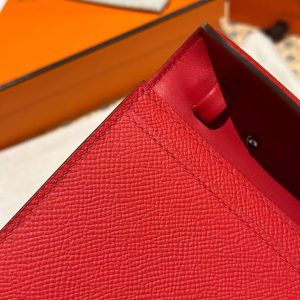 Hermes Constance To Go Wallet Handmade In Epsom Calfskin Leather Silver Hardware S3 Rouge Coeur - Image 9