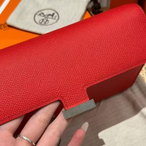 Hermes Constance To Go Wallet Handmade In Epsom Calfskin Leather Silver Hardware S3 Rouge Coeur - Image 8