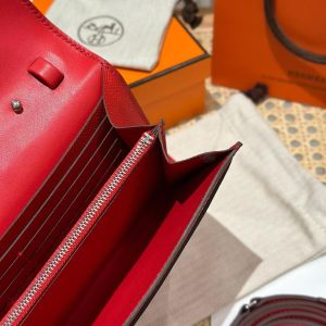 Hermes Constance To Go Wallet Handmade In Epsom Calfskin Leather Silver Hardware S3 Rouge Coeur - Image 7