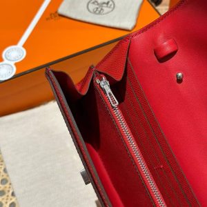 Hermes Constance To Go Wallet Handmade In Epsom Calfskin Leather Silver Hardware S3 Rouge Coeur - Image 6