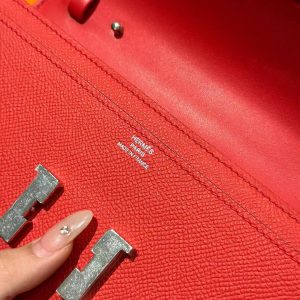 Hermes Constance To Go Wallet Handmade In Epsom Calfskin Leather Silver Hardware S3 Rouge Coeur - Image 5