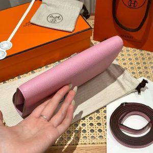 Hermes Constance To Go Wallet Handmade In Epsom Calfskin Leather Silver Hardware X9 Mauve Sylvestre - Image 16
