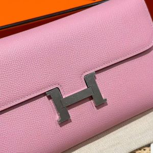 Hermes Constance To Go Wallet Handmade In Epsom Calfskin Leather Silver Hardware X9 Mauve Sylvestre - Image 14