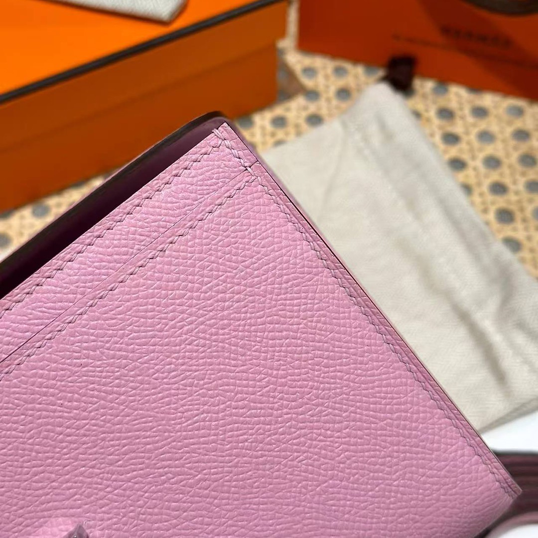 Hermes Constance To Go Wallet Handmade In Epsom Calfskin Leather Silver Hardware X9 Mauve Sylvestre - Image 11