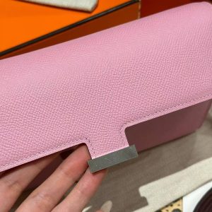 Hermes Constance To Go Wallet Handmade In Epsom Calfskin Leather Silver Hardware X9 Mauve Sylvestre - Image 10