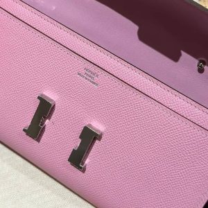 Hermes Constance To Go Wallet Handmade In Epsom Calfskin Leather Silver Hardware X9 Mauve Sylvestre - Image 7