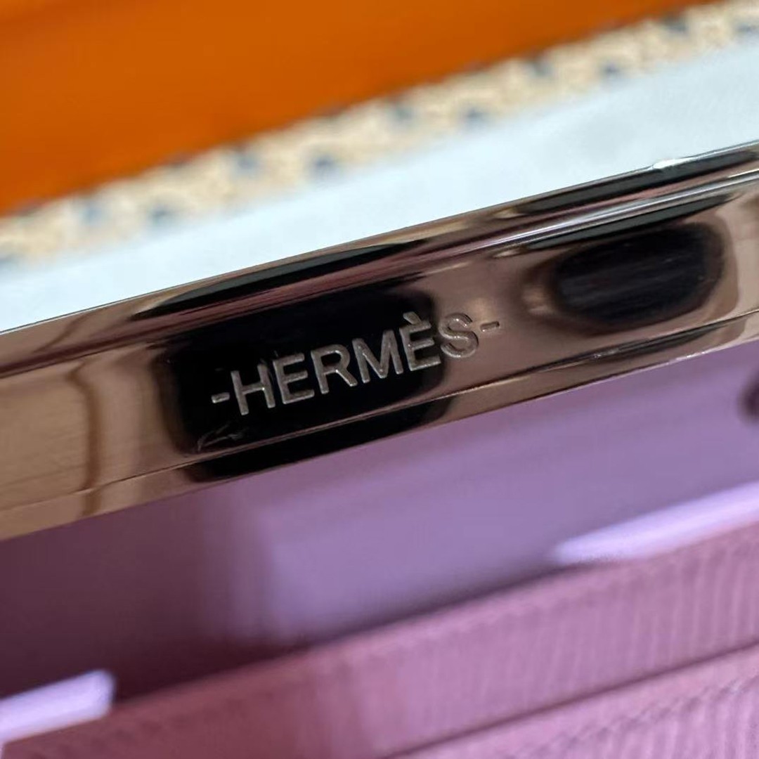 Hermes Constance To Go Wallet Handmade In Epsom Calfskin Leather Silver Hardware X9 Mauve Sylvestre - Image 6